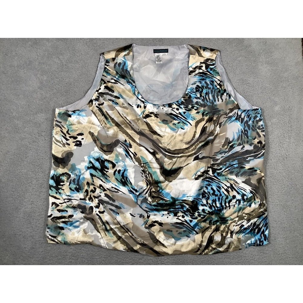 Ulla Popken Silk Blend Sleeveless Gold Blue Brown Lined Size 32/34 Wearable Art‎